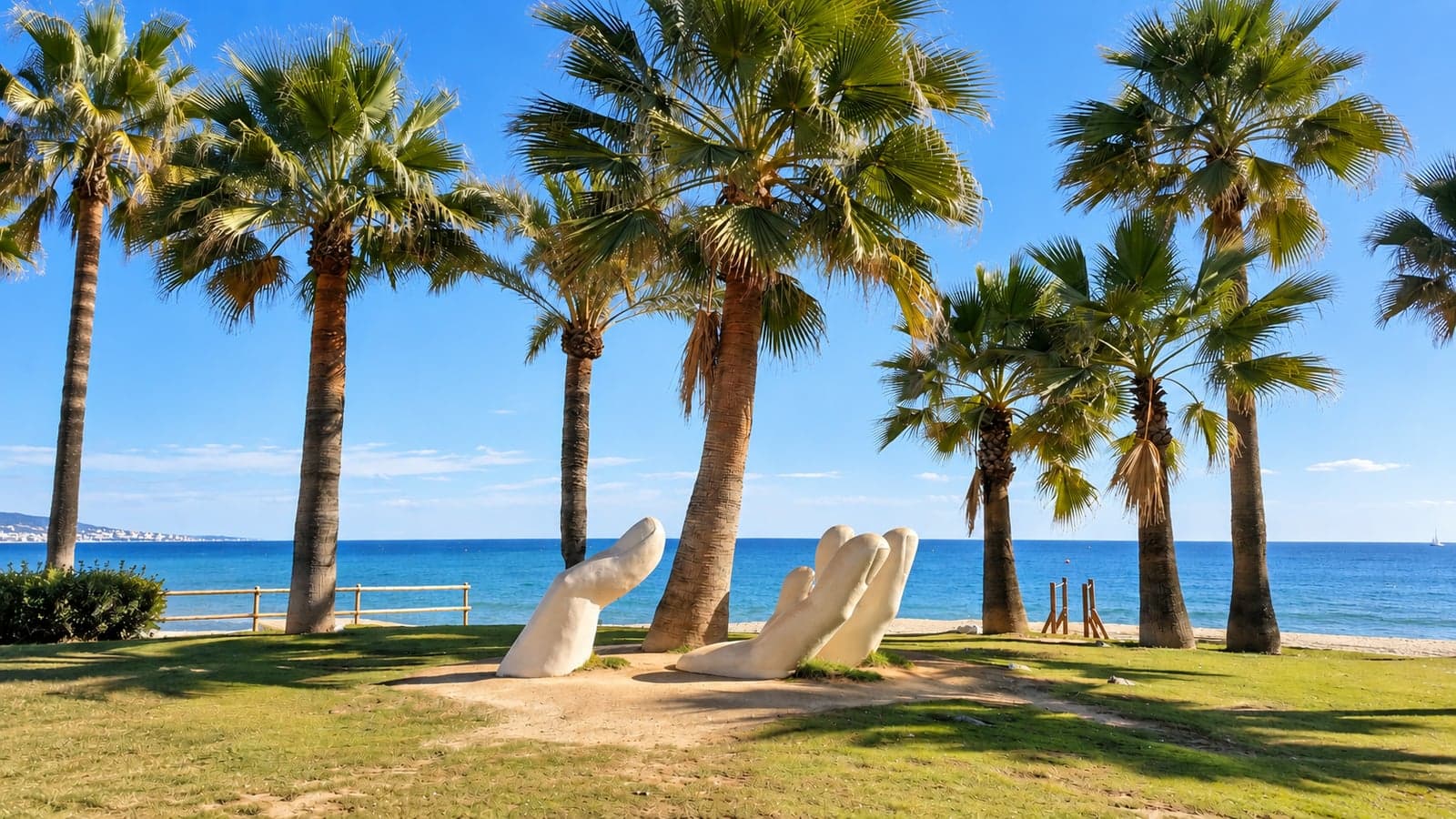 Skulpturenpark mit Palmen am Strand von Fuengirola