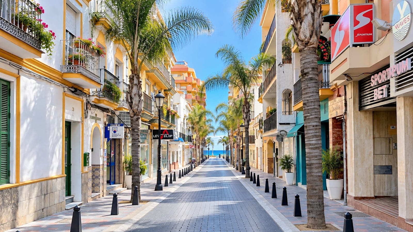 Einkaufsstraße mit Palmen in der Altstadt von Fuengirola
