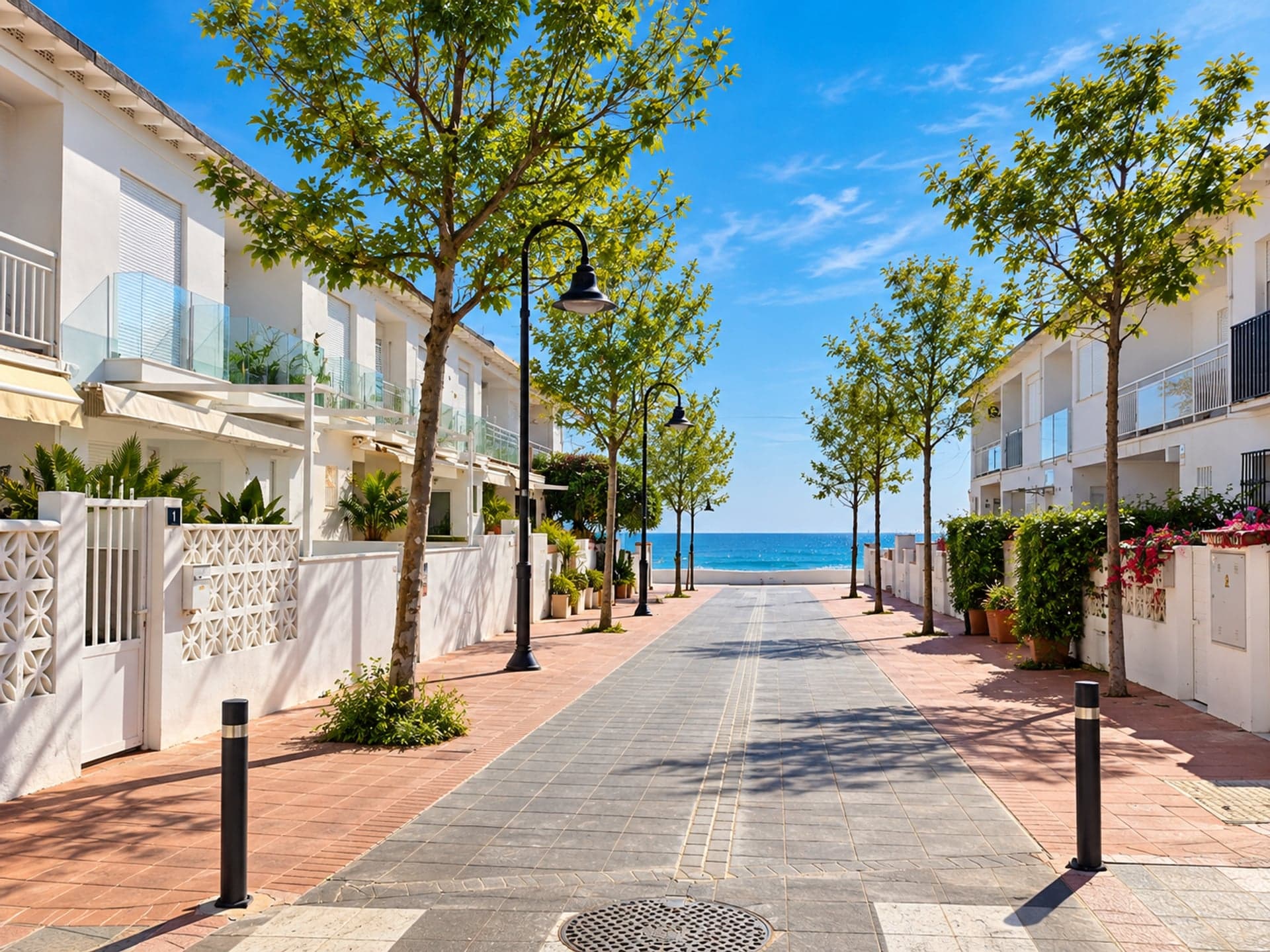 Baumgesäumte Promenade mit Meerblick in La Cala de Mijas