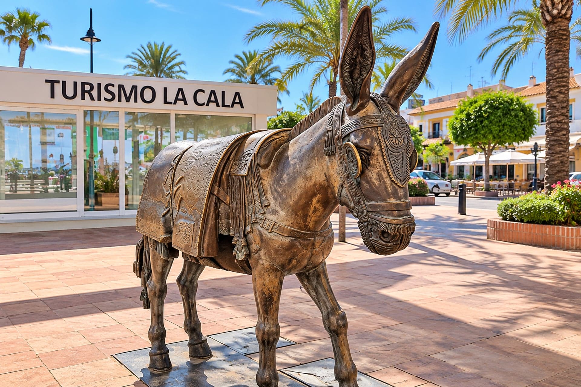 Bronzestatue eines Esels vor dem Touristenbüro von La Cala de Mijas