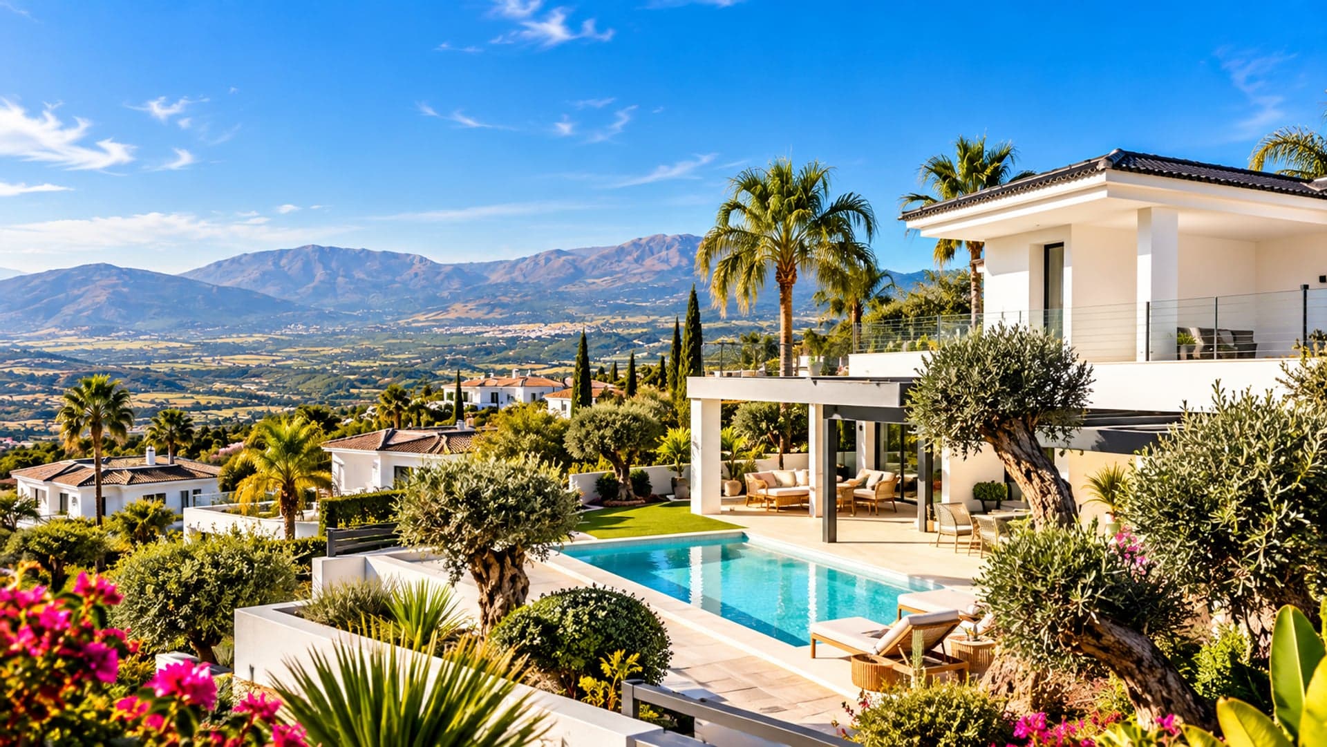 Villa mit Pool und Panoramablick auf die Berge an der Costa del Sol